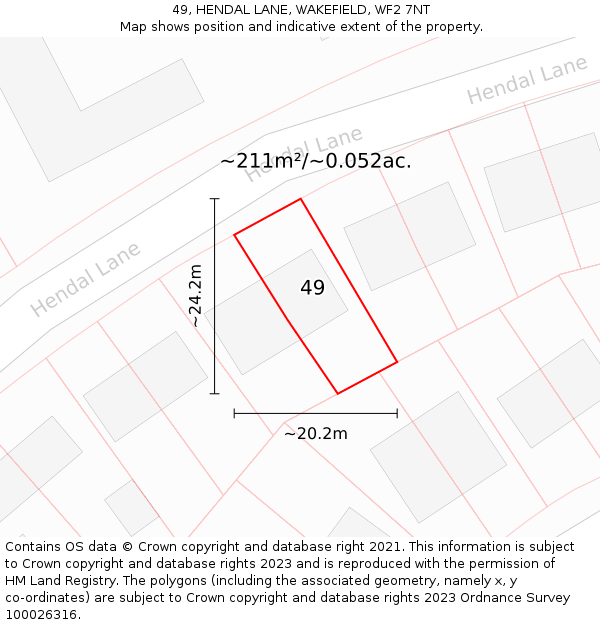 49, HENDAL LANE, WAKEFIELD, WF2 7NT: Plot and title map
