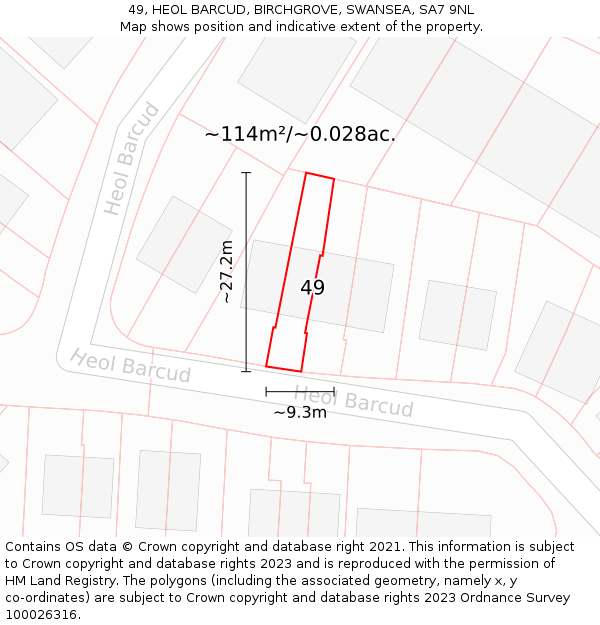 49, HEOL BARCUD, BIRCHGROVE, SWANSEA, SA7 9NL: Plot and title map