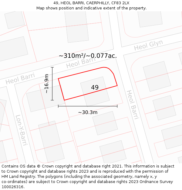 49, HEOL BARRI, CAERPHILLY, CF83 2LX: Plot and title map
