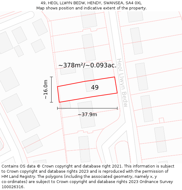 49, HEOL LLWYN BEDW, HENDY, SWANSEA, SA4 0XL: Plot and title map