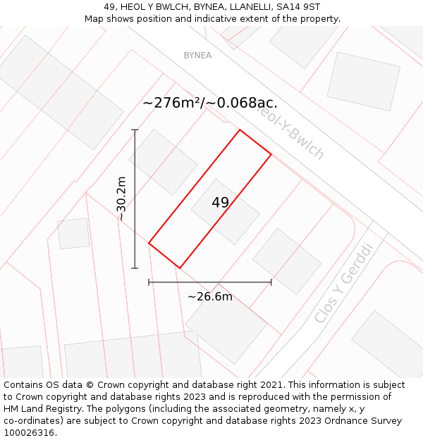 49, HEOL Y BWLCH, BYNEA, LLANELLI, SA14 9ST: Plot and title map