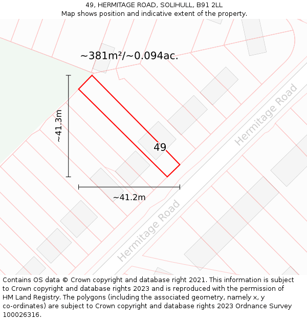 49, HERMITAGE ROAD, SOLIHULL, B91 2LL: Plot and title map