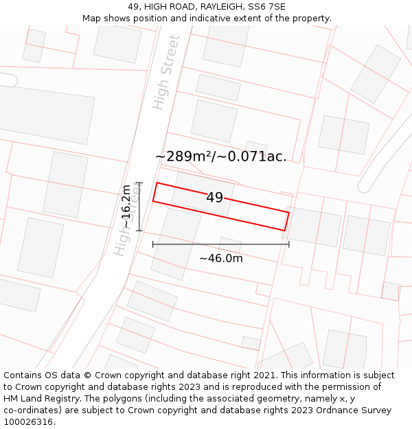 49, HIGH ROAD, RAYLEIGH, SS6 7SE: Plot and title map