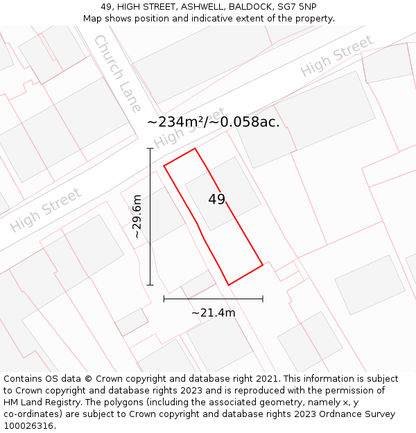 49, HIGH STREET, ASHWELL, BALDOCK, SG7 5NP: Plot and title map