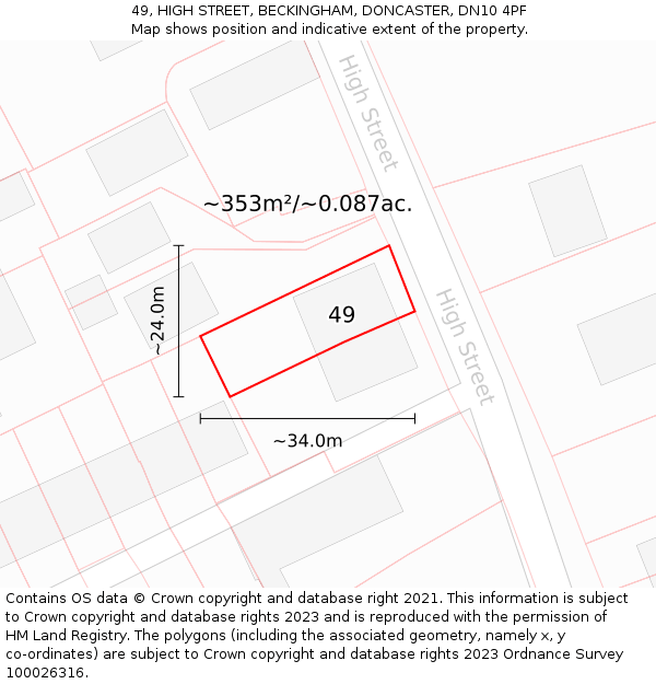 49, HIGH STREET, BECKINGHAM, DONCASTER, DN10 4PF: Plot and title map