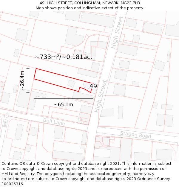 49, HIGH STREET, COLLINGHAM, NEWARK, NG23 7LB: Plot and title map