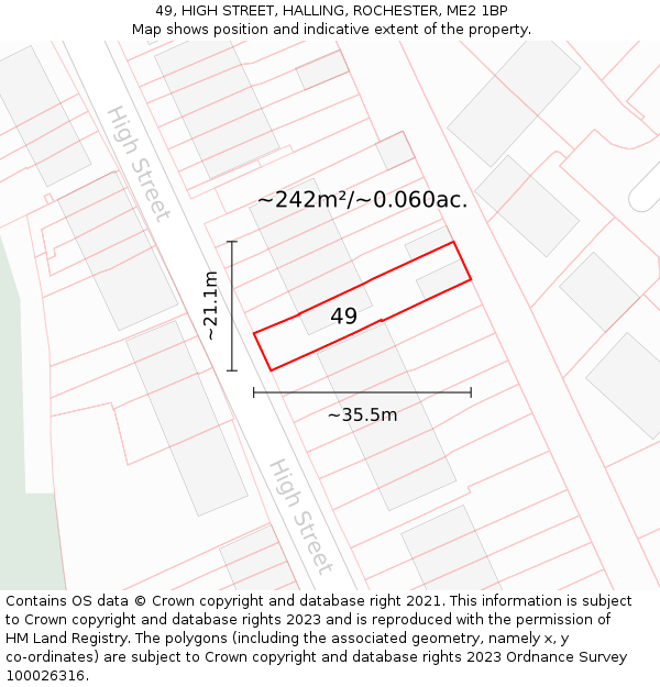 49, HIGH STREET, HALLING, ROCHESTER, ME2 1BP: Plot and title map