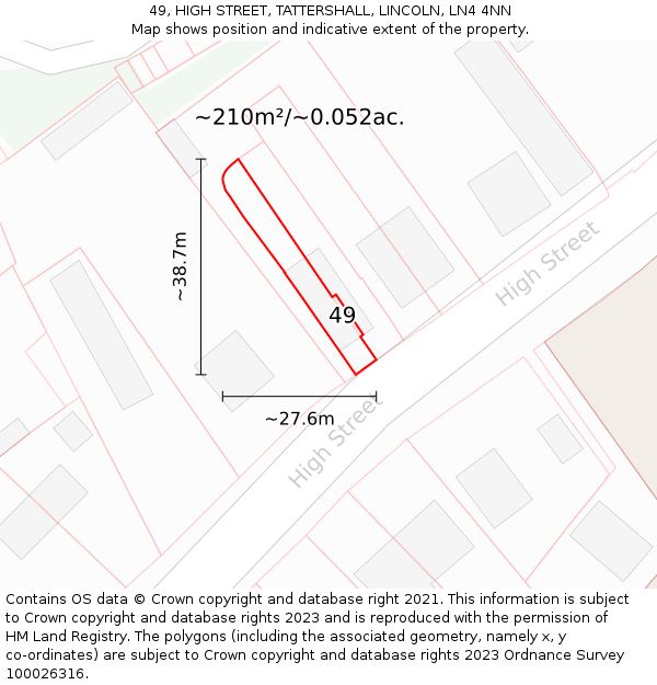 49, HIGH STREET, TATTERSHALL, LINCOLN, LN4 4NN: Plot and title map