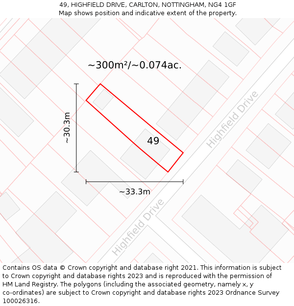 49, HIGHFIELD DRIVE, CARLTON, NOTTINGHAM, NG4 1GF: Plot and title map