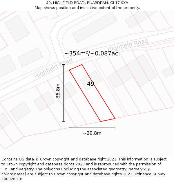 49, HIGHFIELD ROAD, RUARDEAN, GL17 9XA: Plot and title map