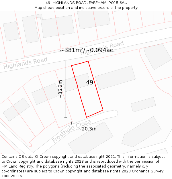 49, HIGHLANDS ROAD, FAREHAM, PO15 6AU: Plot and title map