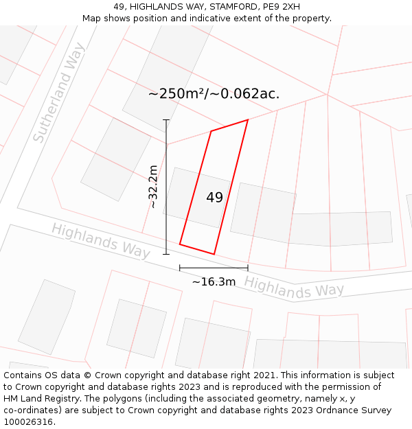 49, HIGHLANDS WAY, STAMFORD, PE9 2XH: Plot and title map