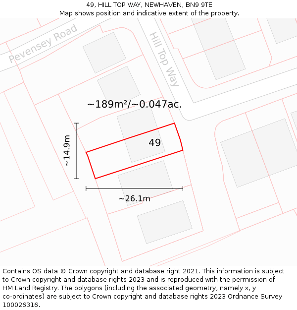 49, HILL TOP WAY, NEWHAVEN, BN9 9TE: Plot and title map