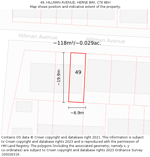 49, HILLMAN AVENUE, HERNE BAY, CT6 8EH: Plot and title map