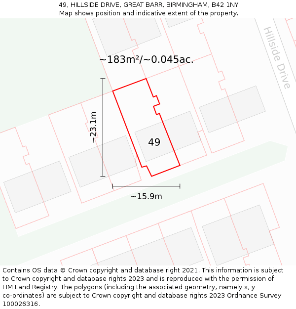 49, HILLSIDE DRIVE, GREAT BARR, BIRMINGHAM, B42 1NY: Plot and title map