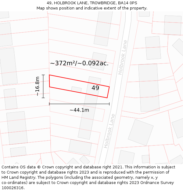 49, HOLBROOK LANE, TROWBRIDGE, BA14 0PS: Plot and title map