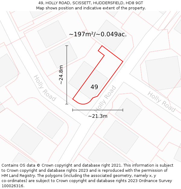 49, HOLLY ROAD, SCISSETT, HUDDERSFIELD, HD8 9GT: Plot and title map