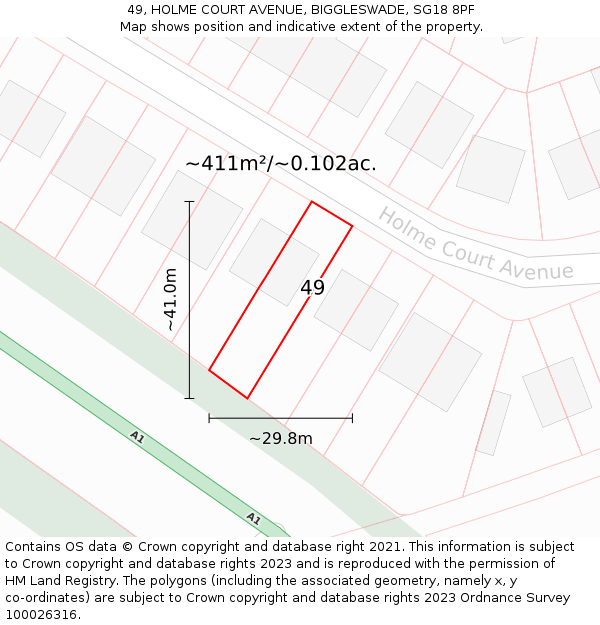 49, HOLME COURT AVENUE, BIGGLESWADE, SG18 8PF: Plot and title map