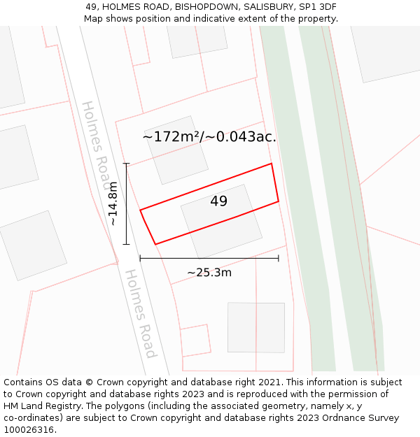 49, HOLMES ROAD, BISHOPDOWN, SALISBURY, SP1 3DF: Plot and title map