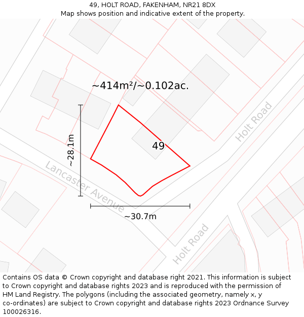 49, HOLT ROAD, FAKENHAM, NR21 8DX: Plot and title map