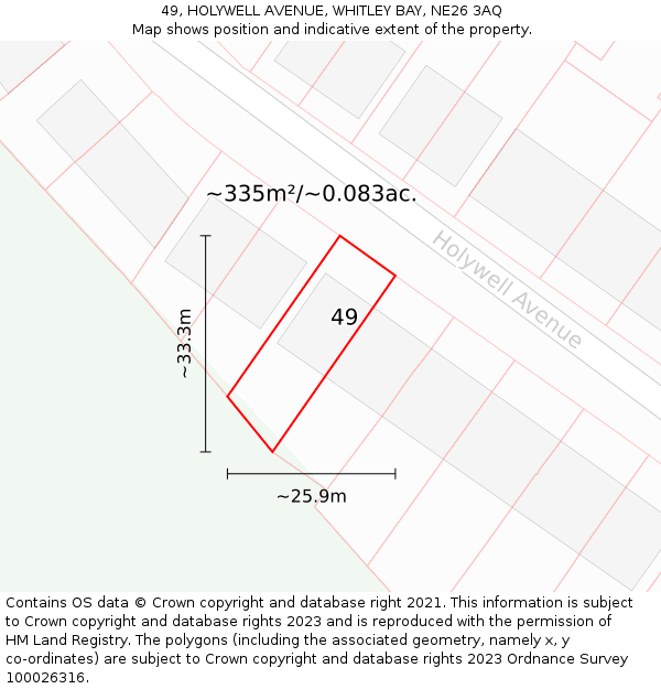 49, HOLYWELL AVENUE, WHITLEY BAY, NE26 3AQ: Plot and title map