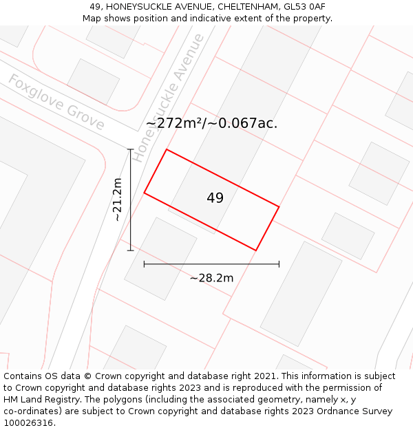 49, HONEYSUCKLE AVENUE, CHELTENHAM, GL53 0AF: Plot and title map