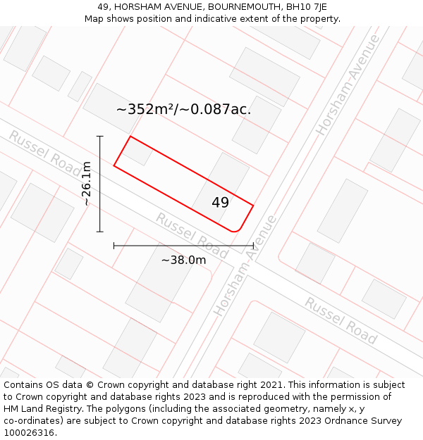 49, HORSHAM AVENUE, BOURNEMOUTH, BH10 7JE: Plot and title map