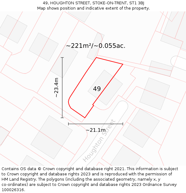 49, HOUGHTON STREET, STOKE-ON-TRENT, ST1 3BJ: Plot and title map