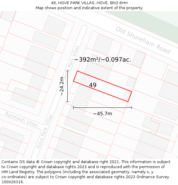 49, HOVE PARK VILLAS, HOVE, BN3 6HH: Plot and title map