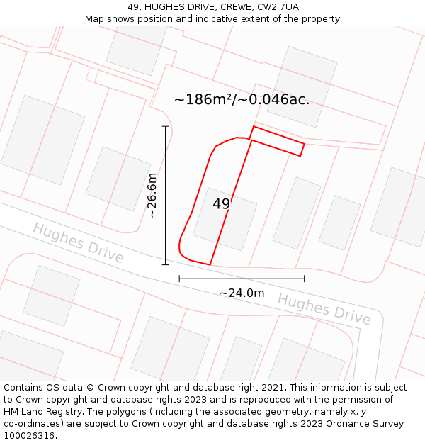 49, HUGHES DRIVE, CREWE, CW2 7UA: Plot and title map