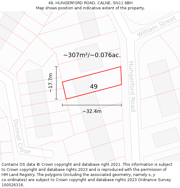 49, HUNGERFORD ROAD, CALNE, SN11 9BH: Plot and title map