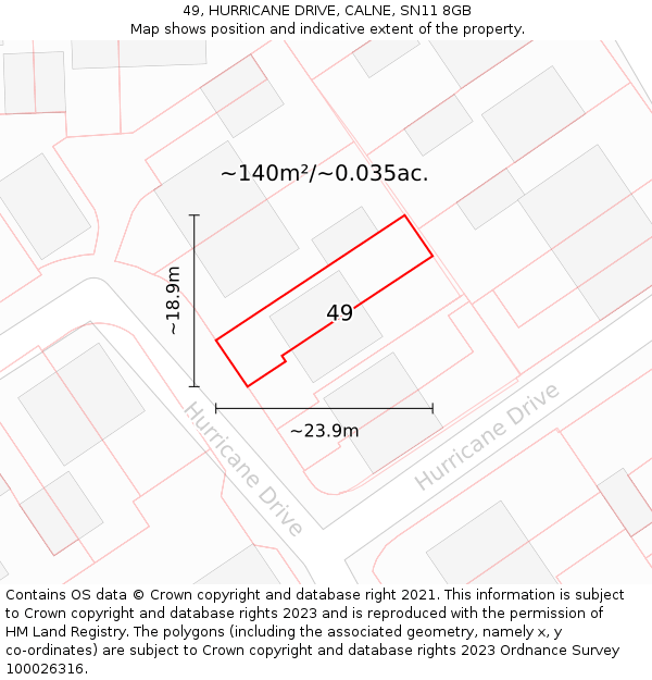 49, HURRICANE DRIVE, CALNE, SN11 8GB: Plot and title map