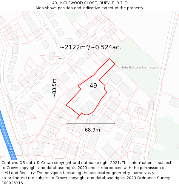 49, INGLEWOOD CLOSE, BURY, BL9 7LD: Plot and title map