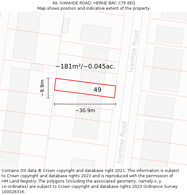 49, IVANHOE ROAD, HERNE BAY, CT6 6EQ: Plot and title map