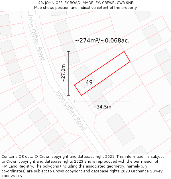 49, JOHN OFFLEY ROAD, MADELEY, CREWE, CW3 9NB: Plot and title map