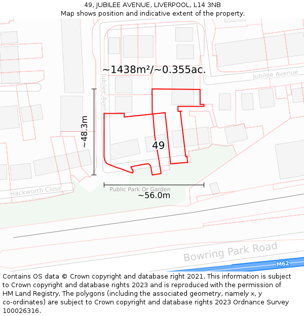 49, JUBILEE AVENUE, LIVERPOOL, L14 3NB: Plot and title map