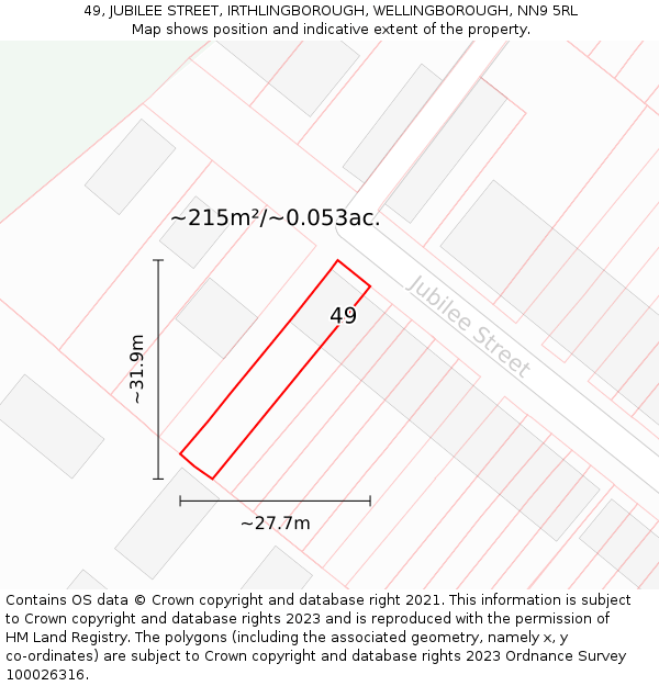 49, JUBILEE STREET, IRTHLINGBOROUGH, WELLINGBOROUGH, NN9 5RL: Plot and title map