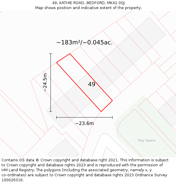 49, KATHIE ROAD, BEDFORD, MK42 0QJ: Plot and title map