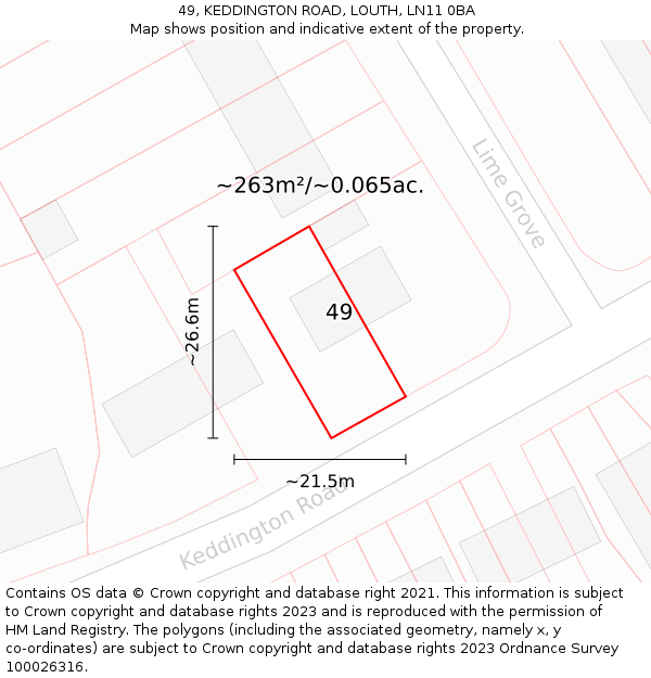 49, KEDDINGTON ROAD, LOUTH, LN11 0BA: Plot and title map