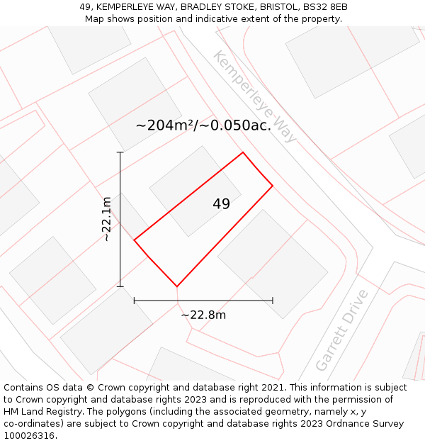 49, KEMPERLEYE WAY, BRADLEY STOKE, BRISTOL, BS32 8EB: Plot and title map