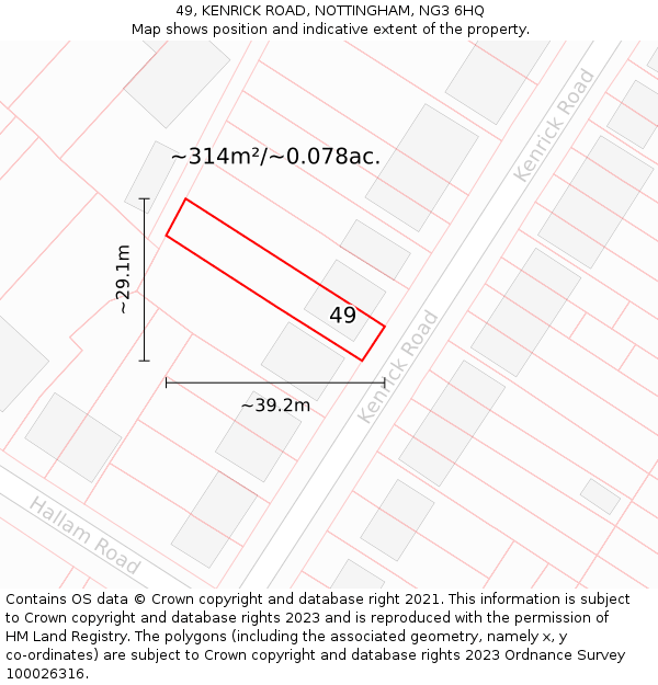 49, KENRICK ROAD, NOTTINGHAM, NG3 6HQ: Plot and title map