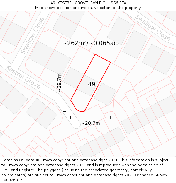 49, KESTREL GROVE, RAYLEIGH, SS6 9TX: Plot and title map