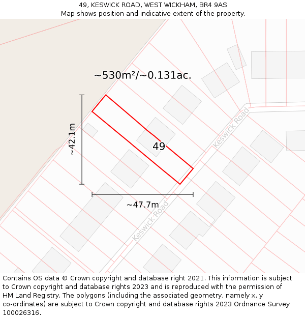 49, KESWICK ROAD, WEST WICKHAM, BR4 9AS: Plot and title map