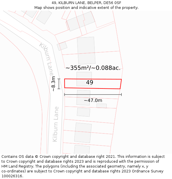 49, KILBURN LANE, BELPER, DE56 0SF: Plot and title map