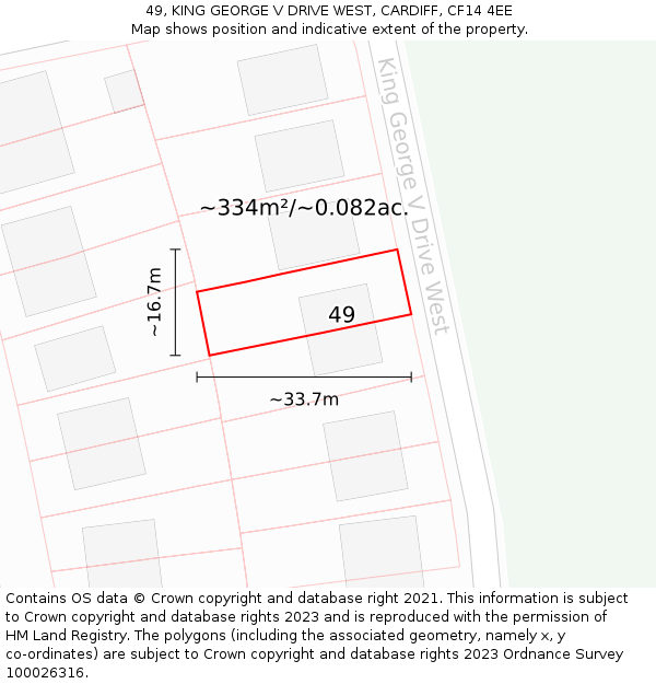 49, KING GEORGE V DRIVE WEST, CARDIFF, CF14 4EE: Plot and title map