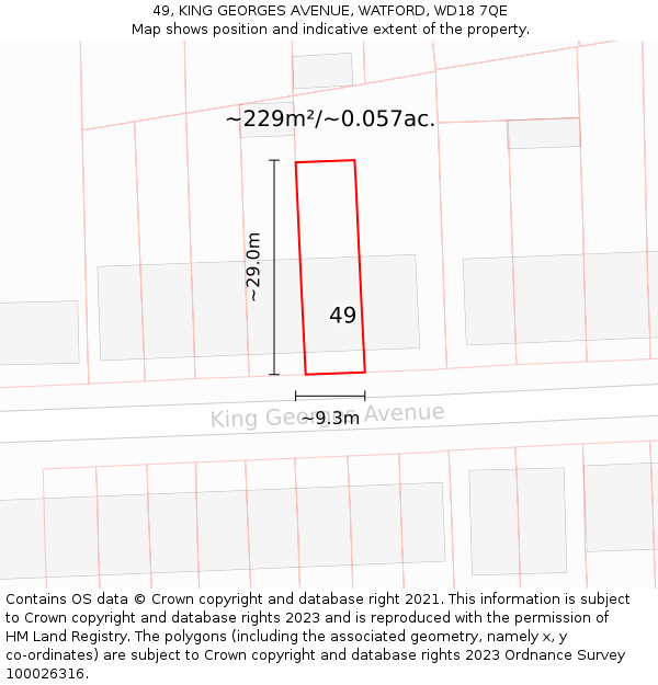 49, KING GEORGES AVENUE, WATFORD, WD18 7QE: Plot and title map