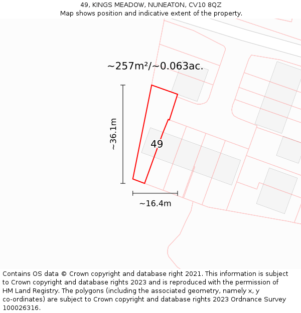 49, KINGS MEADOW, NUNEATON, CV10 8QZ: Plot and title map