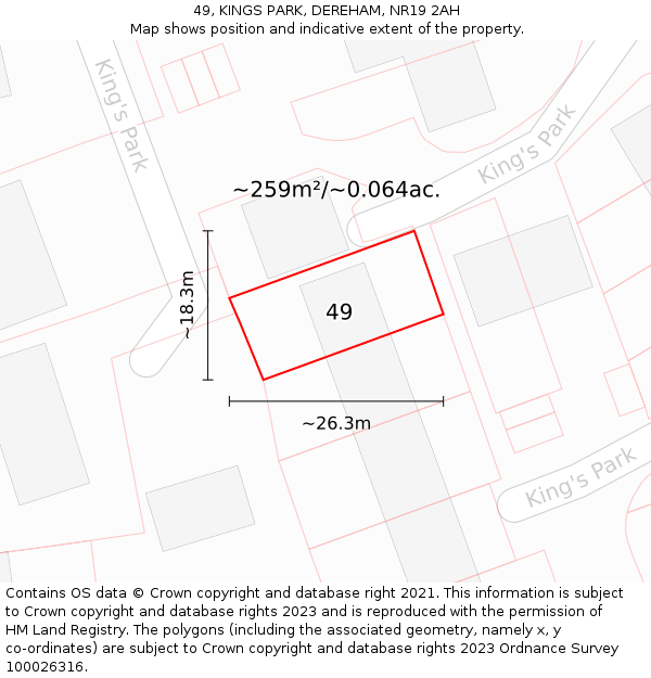 49, KINGS PARK, DEREHAM, NR19 2AH: Plot and title map