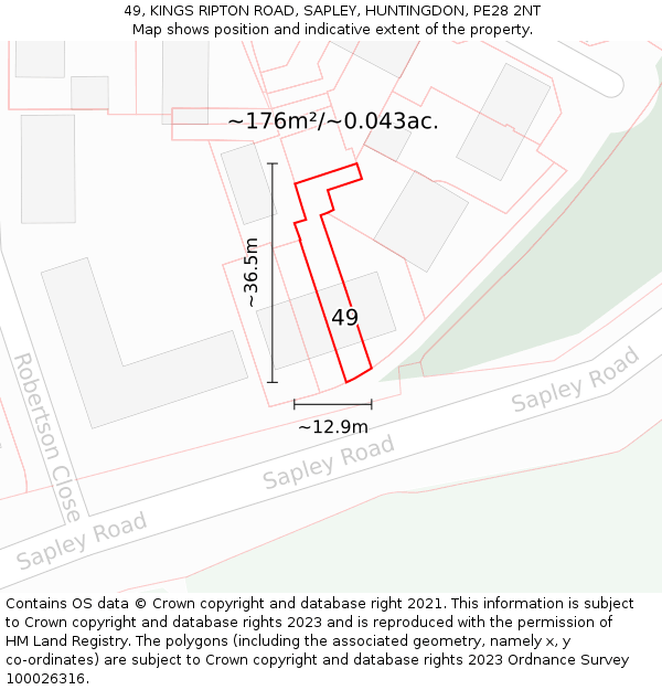 49, KINGS RIPTON ROAD, SAPLEY, HUNTINGDON, PE28 2NT: Plot and title map