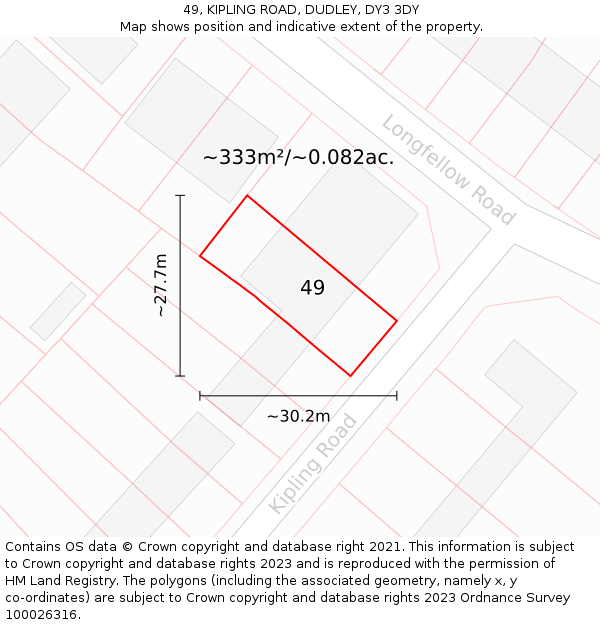 49, KIPLING ROAD, DUDLEY, DY3 3DY: Plot and title map